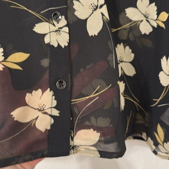 Cabi Cosmo Blouse Sheer Elastic Cuffs Floral Womens Small Long Sleeves Romantic - Picture 3 of 10